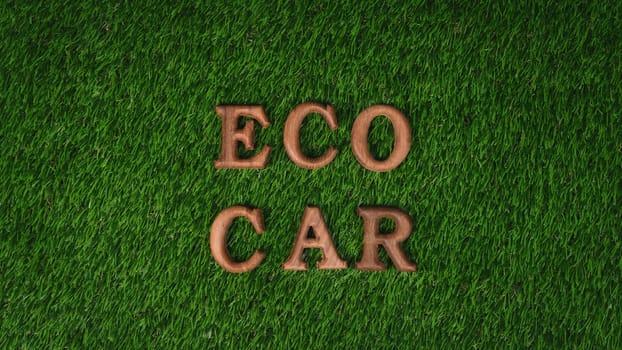 Arranged eco-friendly car and electric vehicle message as backdrop for encouraging campaign promoting environmental friendly transportation with net-zero emission by biophilia design. Gyre