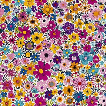 a vibrant and dense array of multicolored flowers texture, representing a typical pattern used in fashion or home decor - Generative AI