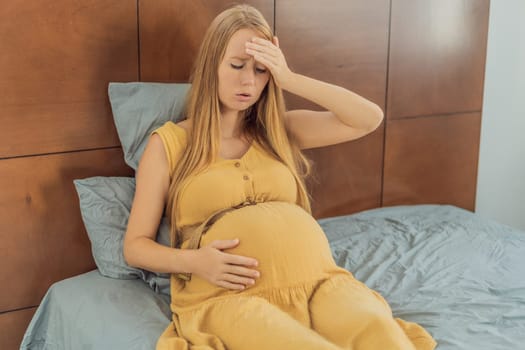 Expectant woman experiences discomfort, feeling unwell during pregnancy.