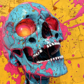 Psychedelic Skull Poster, Horror poster mystical head psychedelic monster. AI Generated