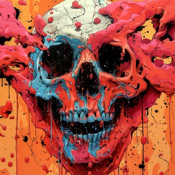 Psychedelic Skull Poster, Horror poster mystical head psychedelic monster. AI Generated