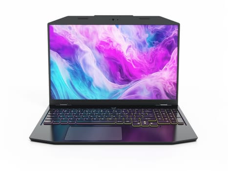 Generic gaming laptop computer isolated on white background. 3D illustration.