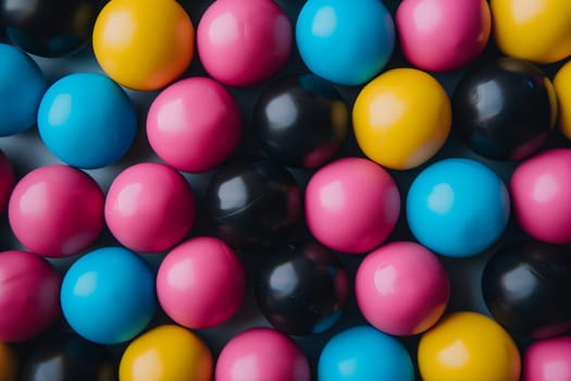 Full-frame background of piled colorful plastic balls. Neural network generated image. Not based on any actual scene or pattern.