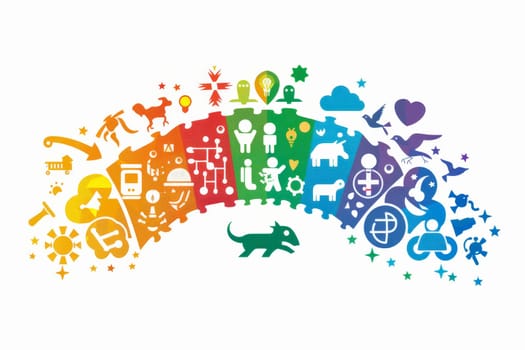 A colorful graphical illustration symbolizing the autism spectrum, with diverse icons representing the wide range of abilities and interests of individuals with autism