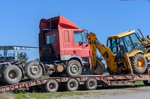 Gaziveren Cyprus 02.29.2024 - transportation of a tractor on a trailer 2