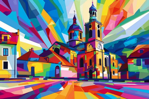 abstract of the beauty church in Europe. Vintage Style Travel Poster.ai generative.