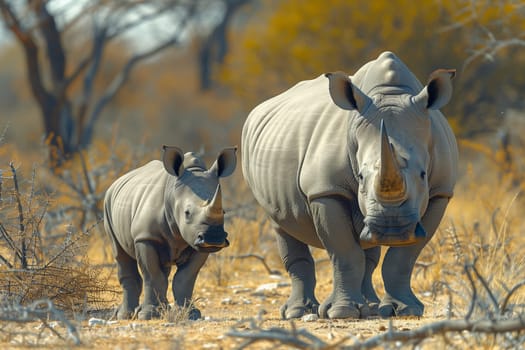 of a rhinoceros and its calf in Namibia.