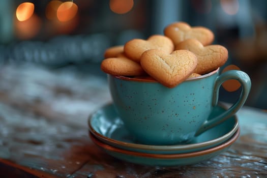 Cup of heart shaped cookies. Close-up.