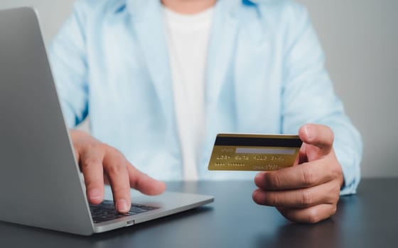 Online payment, Man using computer and credit card for online shopping, Digital online payment concept, Technology online banking applications via internet network, financial transaction.