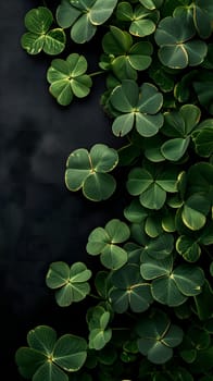 Clover with black background for St. Patricks day. Neural network generated image. Not based on any actual scene or pattern.