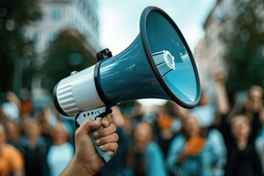 Hand of woman or man holding megaphone. ai generated