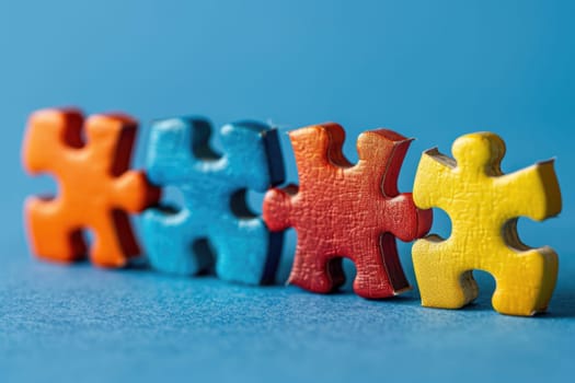 Pieces of a colorful puzzle. Leadership, business game competition, cooperation, difference, teamwork, partnership and motivation concepts. ai generated