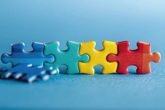 Pieces of a colorful puzzle. Leadership, business game competition, cooperation, difference, teamwork, partnership and motivation concepts. ai generated