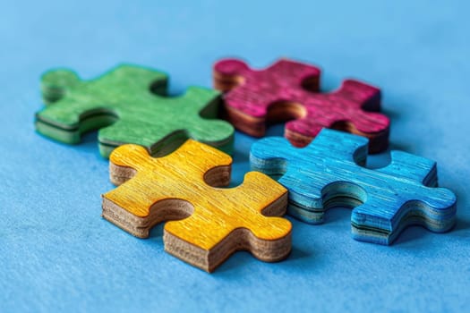 Pieces of a colorful puzzle. Leadership, business game competition, cooperation, difference, teamwork, partnership and motivation concepts. ai generated