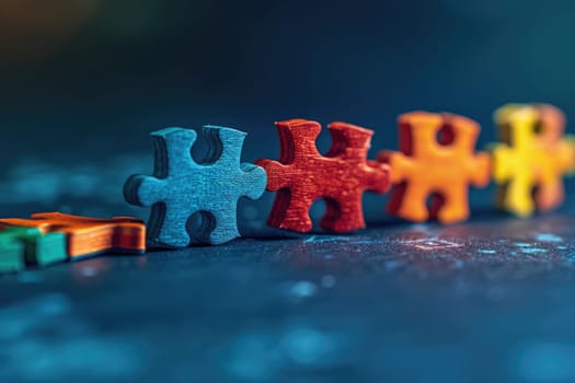 Pieces of a colorful puzzle. Leadership, business game competition, cooperation, difference, teamwork, partnership and motivation concepts. ai generated