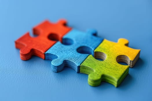 Pieces of a colorful puzzle. Leadership, business game competition, cooperation, difference, teamwork, partnership and motivation concepts. ai generated
