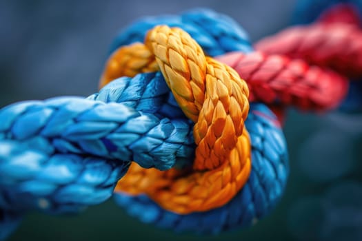 diverse ropes connected together as a symbol for cooperation and working collaboration. ai generated