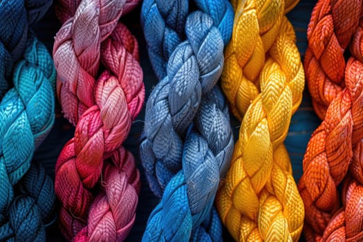 diverse ropes connected together as a symbol for cooperation and working collaboration. ai generated