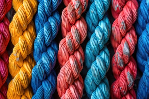 diverse ropes connected together as a symbol for cooperation and working collaboration. ai generated