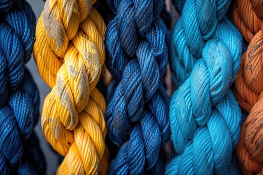 diverse ropes connected together as a symbol for cooperation and working collaboration. ai generated
