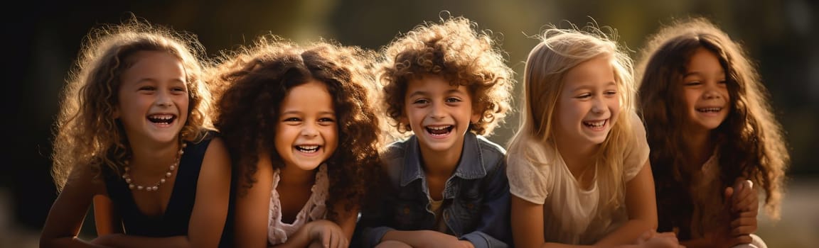 Happy African American boy and girl kids group playing in the playground in school. Children friendship and education concept. High quality photo