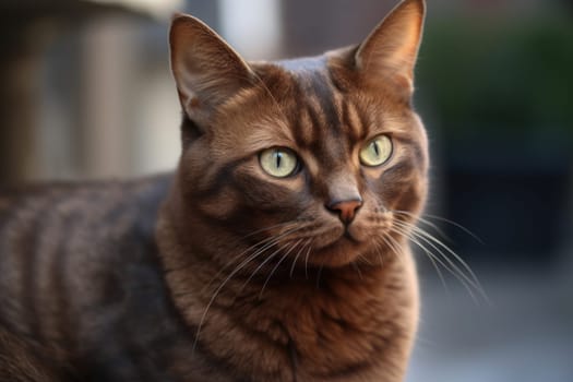 Portrait of a cute cat looking away. York Chocolate cat breed.