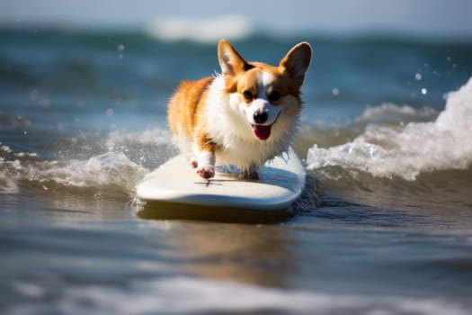 Sleek Corgi surfboard. Poodle dog west. Generate Ai