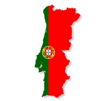 A Portugal flag map on white background with clipping path