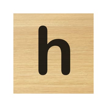 A lower case h wood block on white with clipping path
