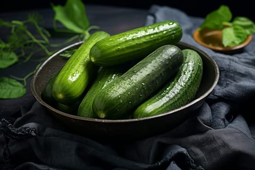 Healthy Fresh green cucumbers. Plant salad food. Generate Ai