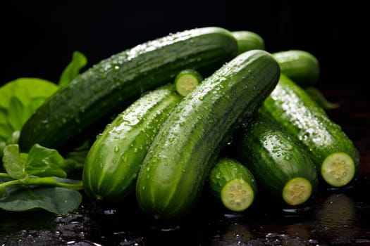 Revitalizing Fresh green cucumbers. Plant salad food. Generate Ai