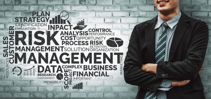 Risk Management and Assessment for Business Investment Concept. Modern interface showing symbols of strategy in risky plan analysis to control unpredictable loss and build financial safety. uds