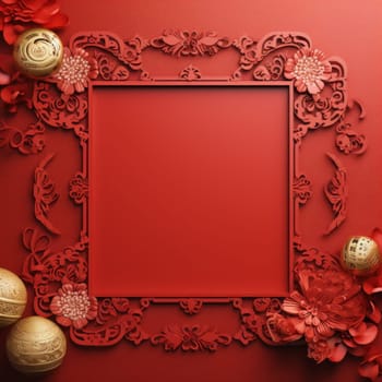 Inviting Chinese new year red background. Decoration culture. Generate Ai