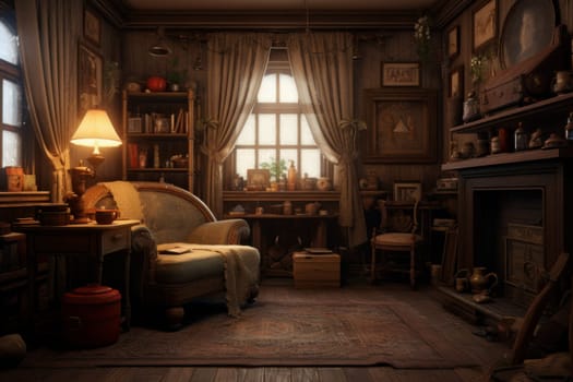 Homey Cozy old room. Home classic. Generate Ai