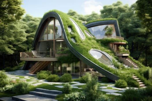 Earth-friendly Eco green house. Nature grass clean. Generate Ai