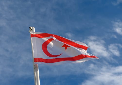 Northern Cyprus flag waving in the wind