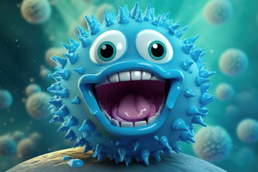Mesmerizing Fantasy blue virus. Medical character. Generate Ai