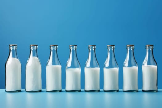 Cooling Glass bottle milk container. Beverage clean lactose. Generate Ai