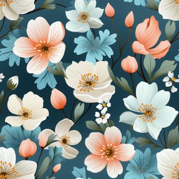 Seamless pattern tile background flowers and floral leaves plants. High quality photo