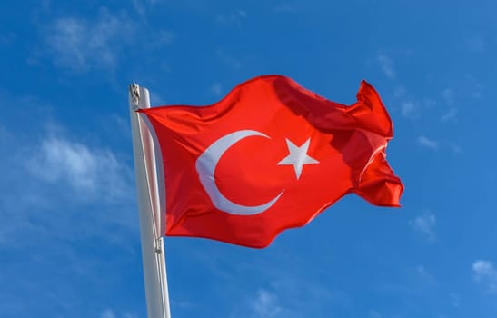 Turkey flag against the spring sky 15