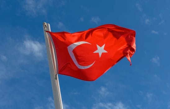 Turkey flag against the spring sky 12
