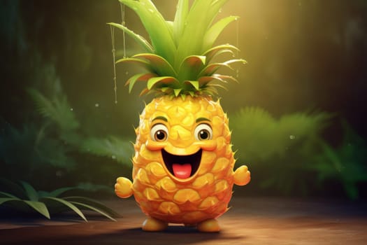 Charming Cute pineapple character. Natural eating. Generate Ai