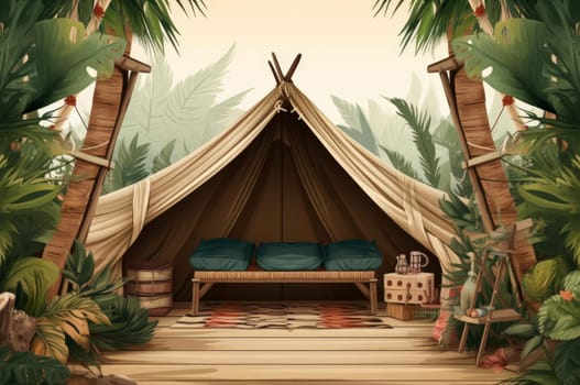 Serene Glamping mockup background. Wild mountain. Generate Ai