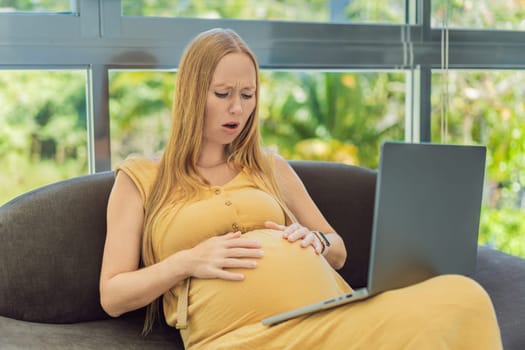 Weary pregnant woman, tired of working from home, navigates the challenges of balancing professional tasks with pregnancy demands.