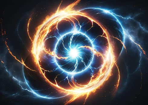 Futuristic abstract background for multiple projects such as science, music, art and technology. Circular energy explosion.Fiery circle on a dark background, computer generated abstract background.