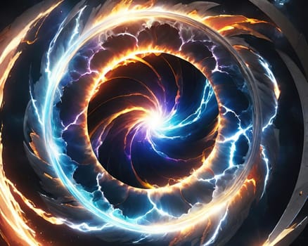 Futuristic abstract background for multiple projects such as science, music, art and technology. Circular energy explosion.Fiery circle on a dark background, computer generated abstract background.