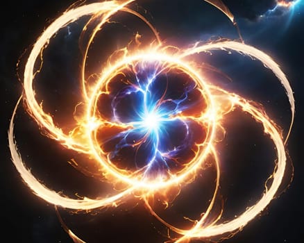 Futuristic abstract background for multiple projects such as science, music, art and technology. Circular energy explosion.Fiery circle on a dark background, computer generated abstract background.