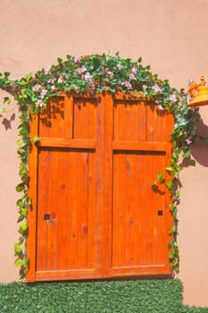 orange color wooden door texture background,