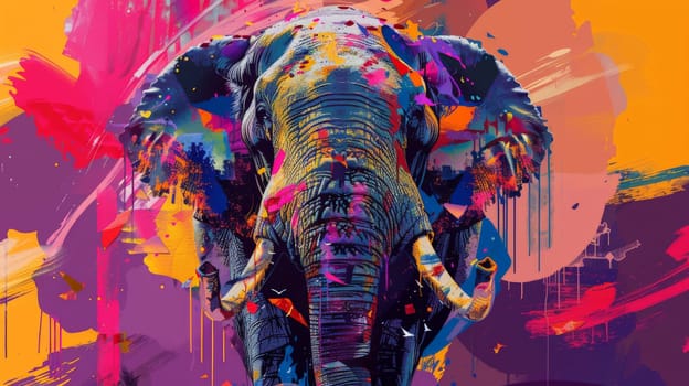 Abstract vibrant colors illustration of Elephant, pop art design background or wallpaper.