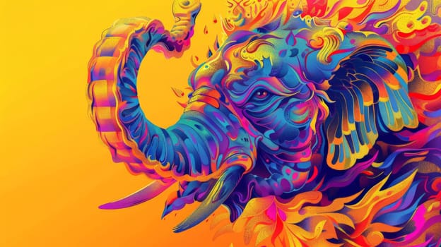 Abstract vibrant colors illustration of Elephant, pop art design background or wallpaper.